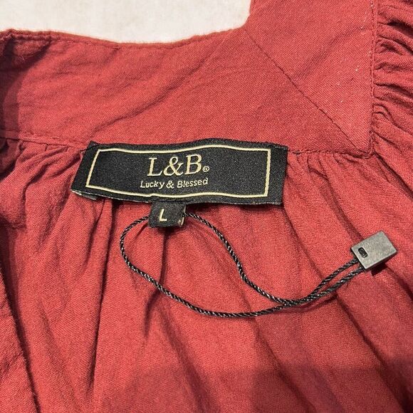 Lucky & Blessed Button Front Tunic Dress 3/4 Sleeve Sz L Burgundy Round Neck - Picture 7 of 11